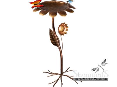 Metal Flower Bird Bath Blue Bee Red Butterfly Copper